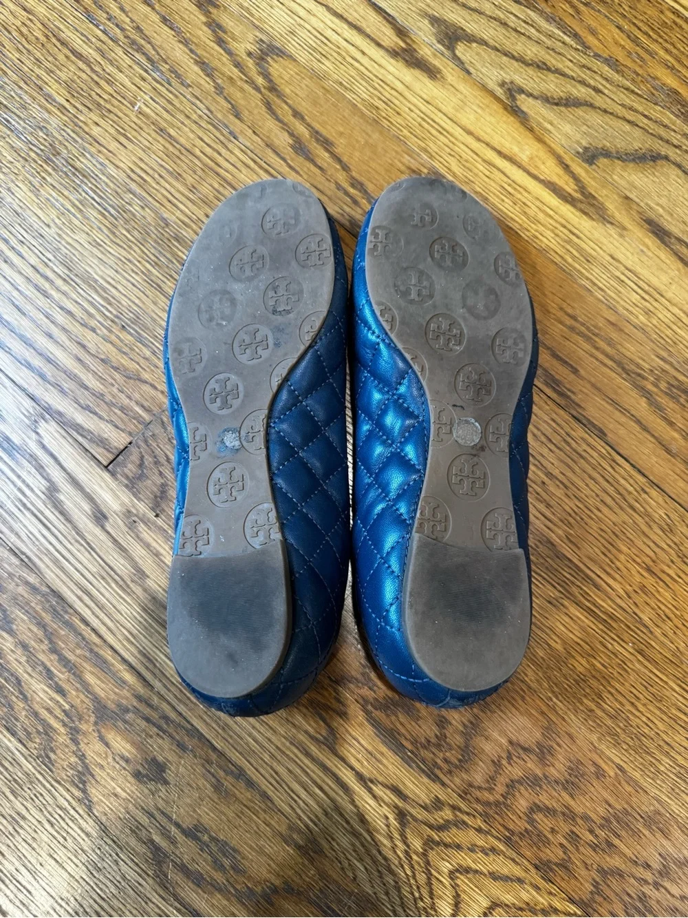 Tory Burch Women's Blue Quilted Leather Logo Ballet Flats size 6